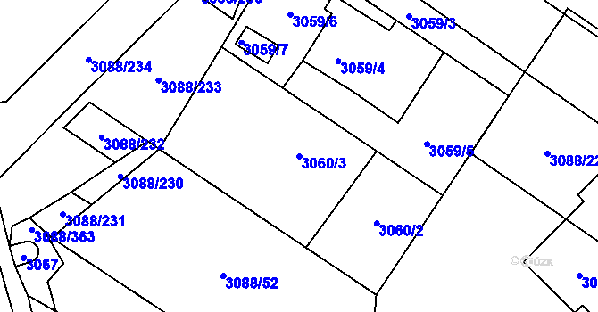 Parcela st. 3060/3 v KÚ Hlučín, Katastrální mapa