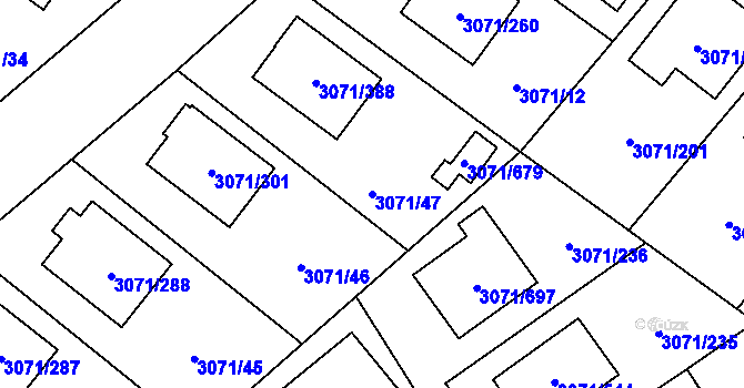Parcela st. 3071/47 v KÚ Hlučín, Katastrální mapa