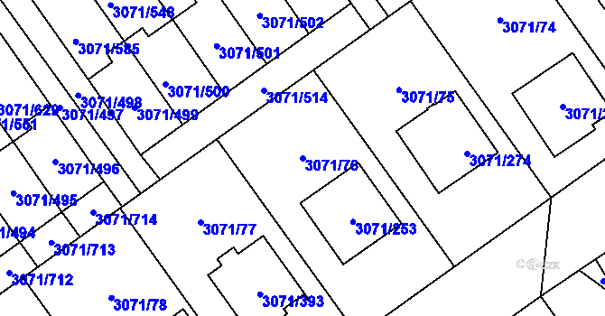 Parcela st. 3071/76 v KÚ Hlučín, Katastrální mapa