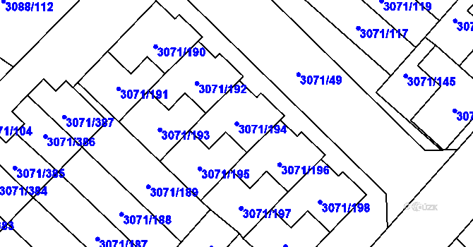 Parcela st. 3071/194 v KÚ Hlučín, Katastrální mapa