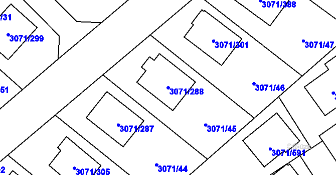 Parcela st. 3071/288 v KÚ Hlučín, Katastrální mapa
