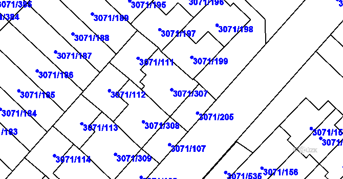 Parcela st. 3071/307 v KÚ Hlučín, Katastrální mapa