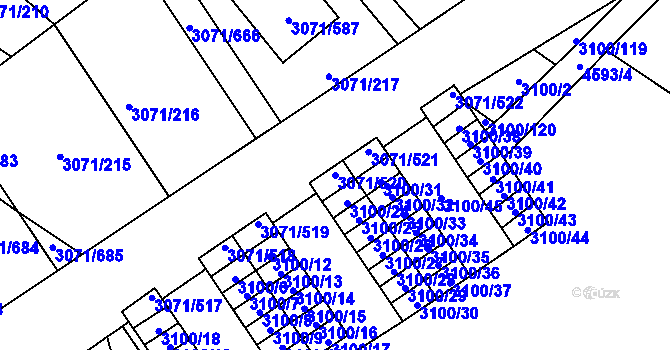 Parcela st. 3071/520 v KÚ Hlučín, Katastrální mapa