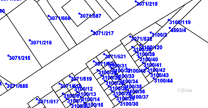 Parcela st. 3071/521 v KÚ Hlučín, Katastrální mapa