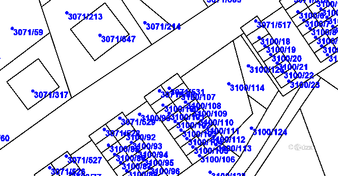 Parcela st. 3071/531 v KÚ Hlučín, Katastrální mapa