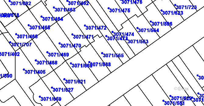 Parcela st. 3071/565 v KÚ Hlučín, Katastrální mapa