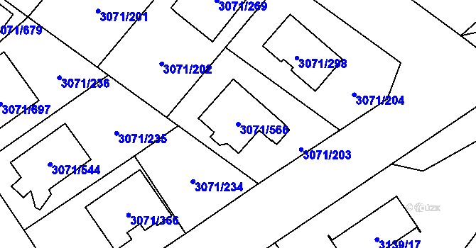 Parcela st. 3071/566 v KÚ Hlučín, Katastrální mapa