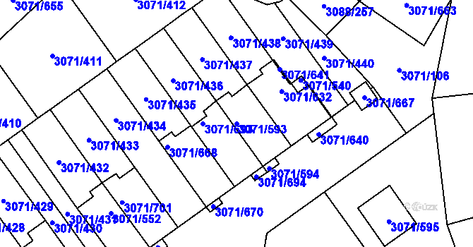 Parcela st. 3071/593 v KÚ Hlučín, Katastrální mapa
