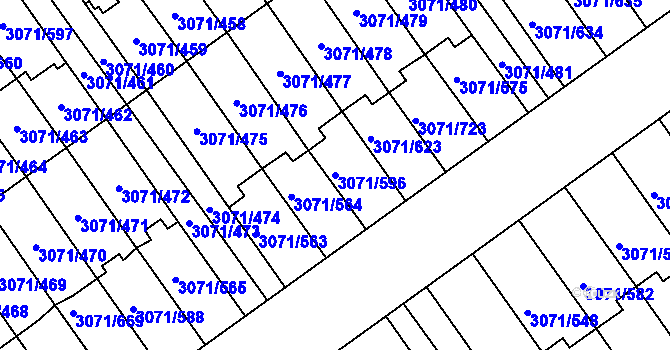Parcela st. 3071/596 v KÚ Hlučín, Katastrální mapa
