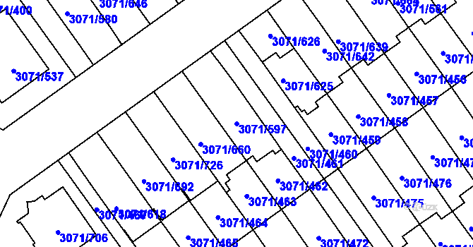 Parcela st. 3071/597 v KÚ Hlučín, Katastrální mapa