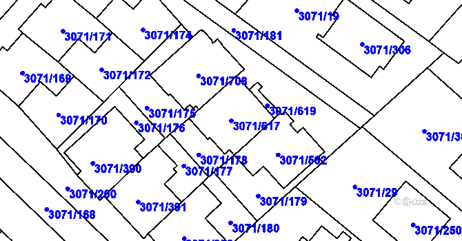 Parcela st. 3071/617 v KÚ Hlučín, Katastrální mapa