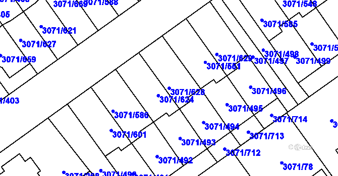Parcela st. 3071/628 v KÚ Hlučín, Katastrální mapa