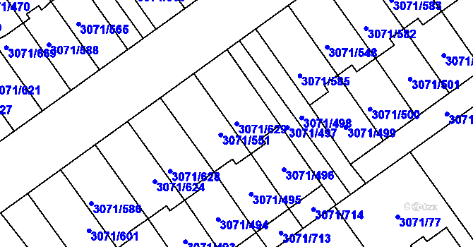 Parcela st. 3071/629 v KÚ Hlučín, Katastrální mapa