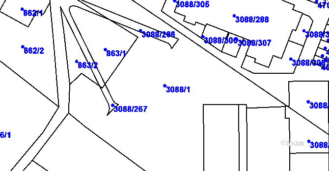 Parcela st. 3088/1 v KÚ Hlučín, Katastrální mapa