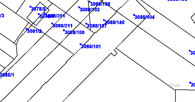 Parcela st. 3088/10 v KÚ Hlučín, Katastrální mapa
