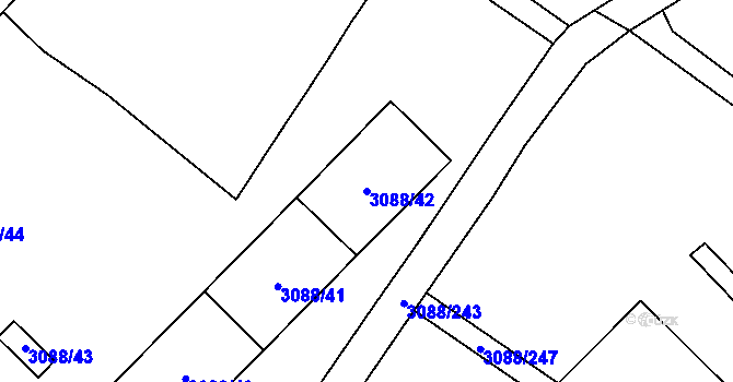 Parcela st. 3088/42 v KÚ Hlučín, Katastrální mapa