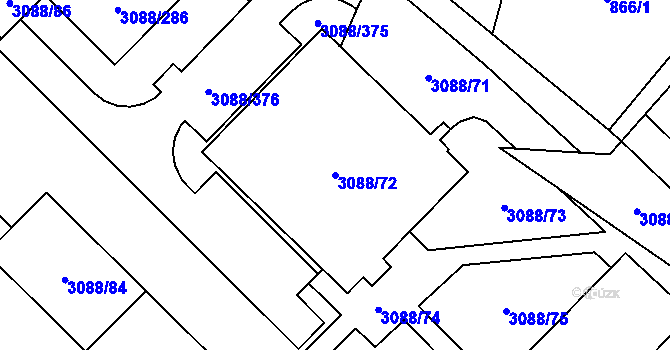 Parcela st. 3088/72 v KÚ Hlučín, Katastrální mapa