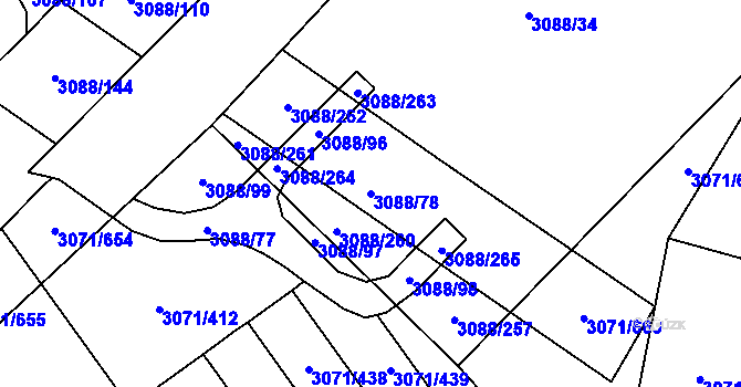 Parcela st. 3088/78 v KÚ Hlučín, Katastrální mapa
