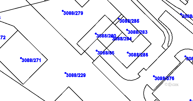 Parcela st. 3088/86 v KÚ Hlučín, Katastrální mapa