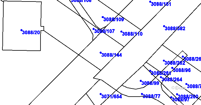 Parcela st. 3088/144 v KÚ Hlučín, Katastrální mapa