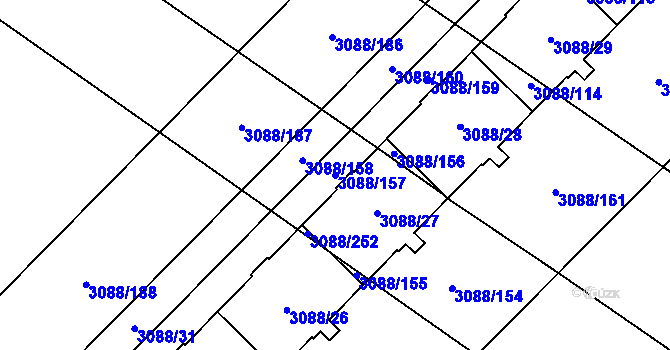 Parcela st. 3088/157 v KÚ Hlučín, Katastrální mapa