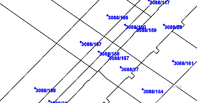 Parcela st. 3088/158 v KÚ Hlučín, Katastrální mapa