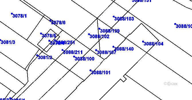 Parcela st. 3088/167 v KÚ Hlučín, Katastrální mapa
