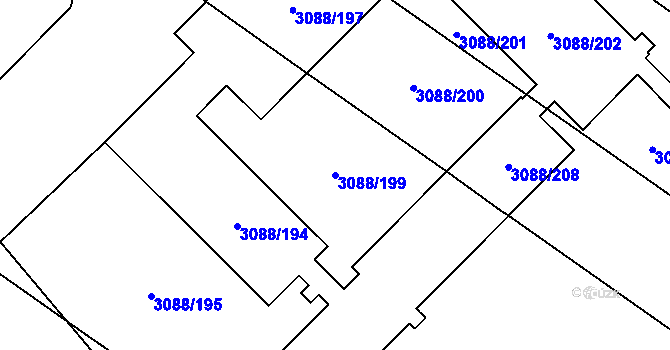 Parcela st. 3088/199 v KÚ Hlučín, Katastrální mapa