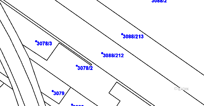 Parcela st. 3088/212 v KÚ Hlučín, Katastrální mapa