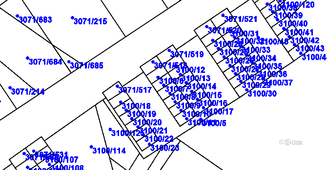 Parcela st. 3100/7 v KÚ Hlučín, Katastrální mapa