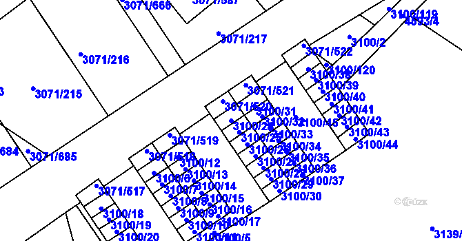 Parcela st. 3100/24 v KÚ Hlučín, Katastrální mapa