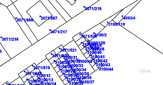 Parcela st. 3100/38 v KÚ Hlučín, Katastrální mapa