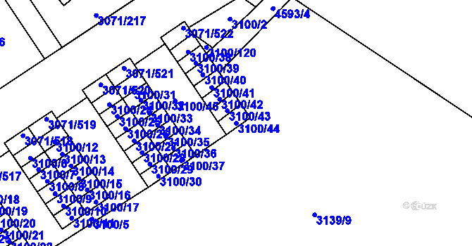Parcela st. 3100/44 v KÚ Hlučín, Katastrální mapa