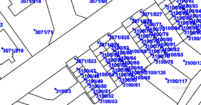 Parcela st. 3100/55 v KÚ Hlučín, Katastrální mapa