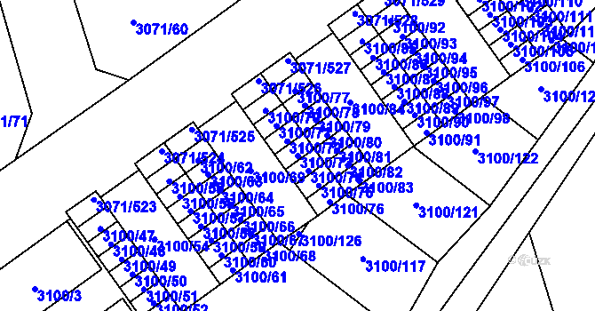 Parcela st. 3100/73 v KÚ Hlučín, Katastrální mapa