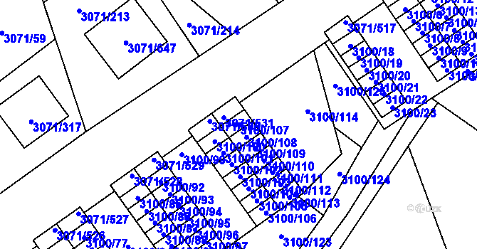 Parcela st. 3100/107 v KÚ Hlučín, Katastrální mapa