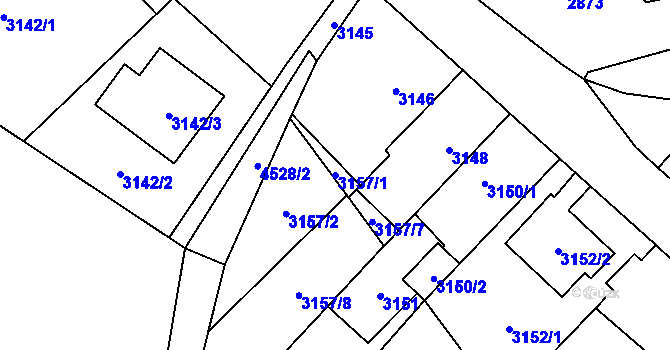 Parcela st. 3157/1 v KÚ Hlučín, Katastrální mapa