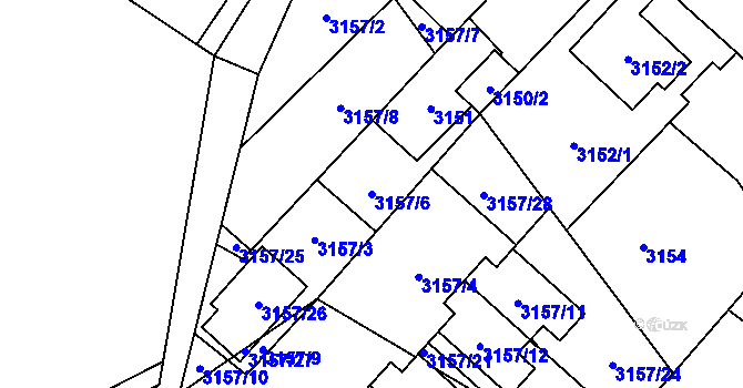 Parcela st. 3157/6 v KÚ Hlučín, Katastrální mapa