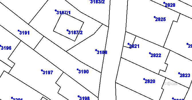 Parcela st. 3188 v KÚ Hlučín, Katastrální mapa