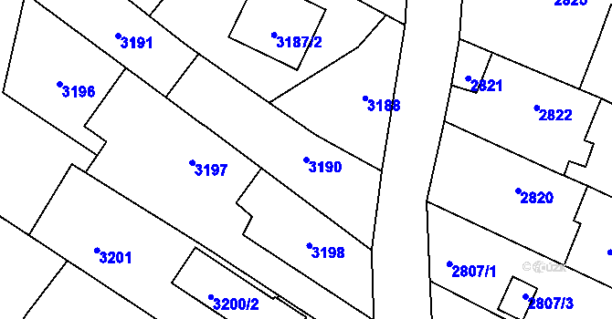 Parcela st. 3190 v KÚ Hlučín, Katastrální mapa