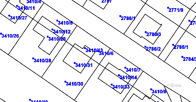 Parcela st. 3410/6 v KÚ Hlučín, Katastrální mapa