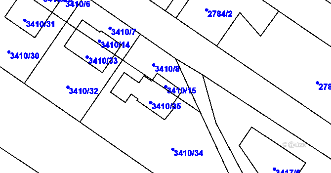 Parcela st. 3410/15 v KÚ Hlučín, Katastrální mapa