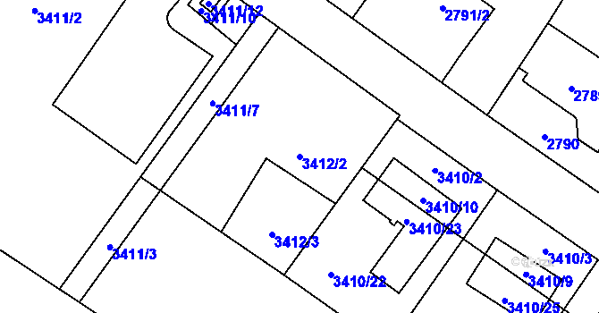 Parcela st. 3412/2 v KÚ Hlučín, Katastrální mapa