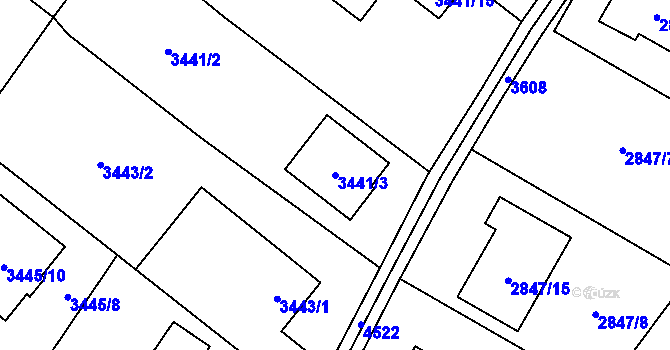 Parcela st. 3441/3 v KÚ Hlučín, Katastrální mapa