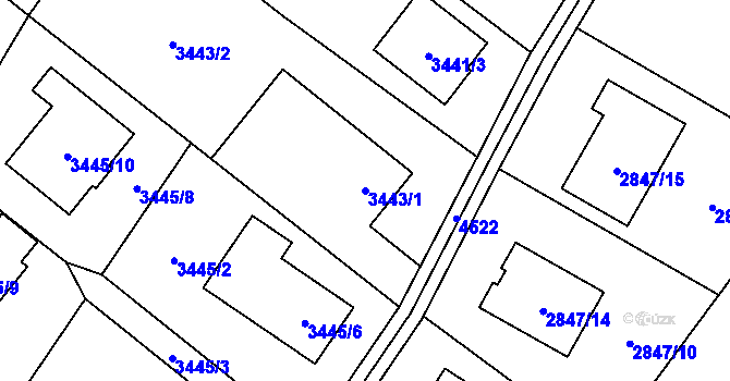 Parcela st. 3443/1 v KÚ Hlučín, Katastrální mapa