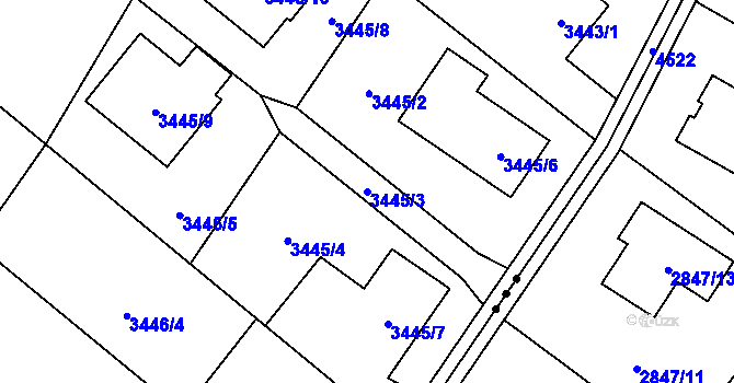 Parcela st. 3445/3 v KÚ Hlučín, Katastrální mapa