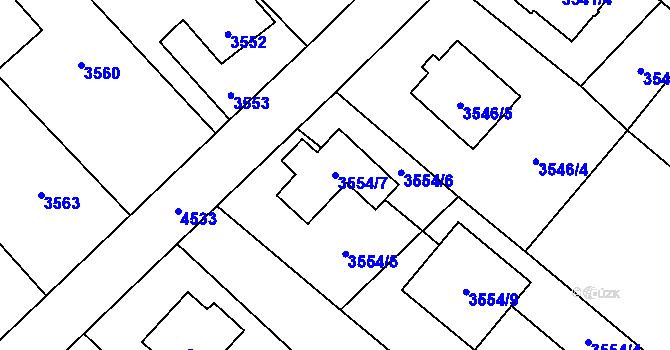 Parcela st. 3554/7 v KÚ Hlučín, Katastrální mapa