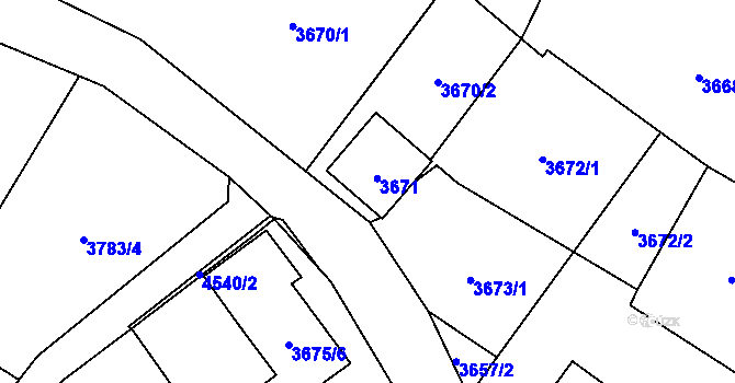 Parcela st. 3671 v KÚ Hlučín, Katastrální mapa