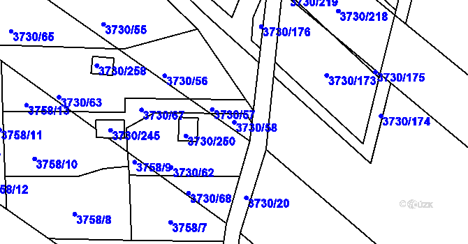 Parcela st. 3730/58 v KÚ Hlučín, Katastrální mapa
