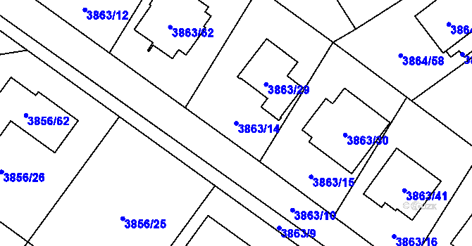 Parcela st. 3863/14 v KÚ Hlučín, Katastrální mapa